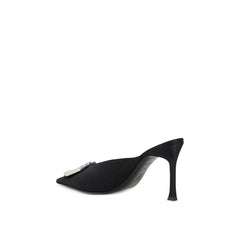Amina Muaddi Black Silk Mules