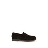 Santoni Brown Calf Leather Bos Taurus Slip-On Loafers