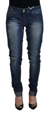 Acht Blauwe Gewassen Katoenen Slim Fit Dames Denim Broek Jeans