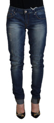 Acht blaue Washed Cotton Slim Fit Damen-Jeans