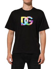 Dolce & Gabbana Schwarzes Baumwoll-T-Shirt mit Logo-Print und Rundhalsausschnitt