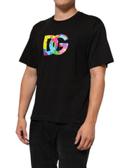 Dolce & Gabbana Schwarzes Baumwoll-T-Shirt mit Logo-Print und Rundhalsausschnitt