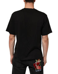 Dolce & Gabbana Schwarzes Baumwoll-T-Shirt mit Logo-Print und Rundhalsausschnitt
