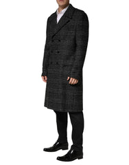 Dolce & Gabbana Graue Zweireihige Karierte Wolljacke