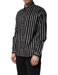Dolce & Gabbana Schwarzes gestreiftes Baumwoll-Herrenhemd