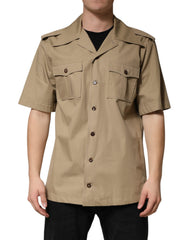 Dolce & Gabbana Braunes Pin-up Herren Freizeit-Kurzarmhemd