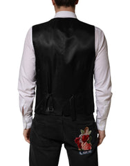 Dolce & Gabbana Black Wool Dress Men Formal Waistcoat Vest
