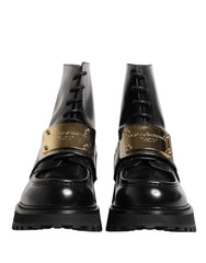 Dolce & Gabbana Schwarze Leder DG Plaque Schnürstiefel Schuhe