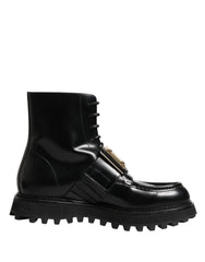 Dolce & Gabbana Schwarze Leder DG Plaque Schnürstiefel Schuhe