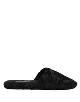 Dolce & Gabbana Schwarze Logo Bestickte Slipper Flats Schuhe