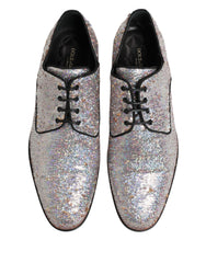 Dolce & Gabbana Silberne Pailletten Schnür Derby Herren-Abendschuhe