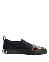 Dolce & Gabbana Blaue Canvas-Sneaker für Herren zum Hineinschlüpfen mit Verzierungen