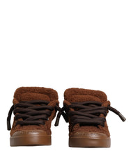 Dolce & Gabbana Braune Faux Shearling Low Top Sneaker Schuhe