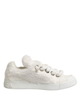 Dolce & Gabbana Weiße Low-Top-Sneakers aus Faux Shearling