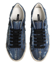 Dolce & Gabbana Blaue Distressed Denim Low Top Sneaker Schuhe