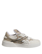 Dolce & Gabbana Weiße Beigefarbene Sneakers aus Faux Shearling Low Top