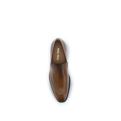 Miu Miu Brown Calf Leather Bos Taurus Slip-On Loafers