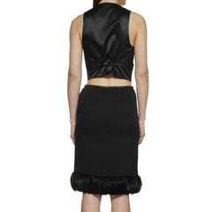 Saint Laurent Schwarzer Seidenmidi-Rock