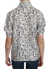Dolce & Gabbana Weiße Bluse mit Musiker-Motiv und Kragen