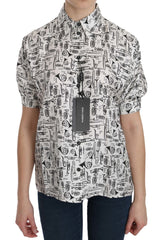Dolce & Gabbana Weiße Bluse mit Musiker-Motiv und Kragen