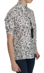 Dolce & Gabbana Weiße Bluse mit Musiker-Motiv und Kragen
