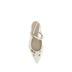 PINKO White Calf Leather Bos Taurus Mid Heel Pumps
