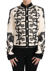 Dolce & Gabbana Weiße Wolljacke mit schwarzem Blumen-Barockmuster