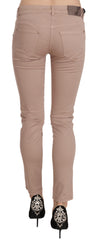 CRISTINAEFFE Brown Low Waist Slim Fit Skinny Cotton Pants