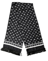 Dolce & Gabbana Zwarte Zijden Kroon Franje Nekwarmer 173cm x 32.5cm Sjaal