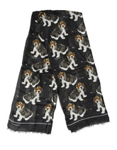Dolce & Gabbana Zwarte Foulard met Hondeprint van Modalwol 178cm X 63cm