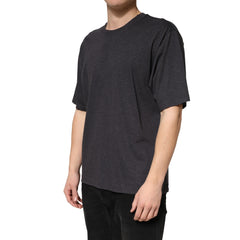 Dolce & Gabbana Dunkelgraues Baumwoll-Rundhals-Kurzarm-T-Shirt