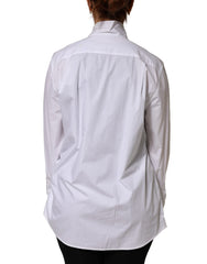 Dolce & Gabbana White Cotton Bow Tie Long Sleeves Blouse Top