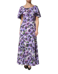 Dolce & Gabbana Elegantes Abendkleid aus violetter Seide mit Blumendruck und Stretchanteil