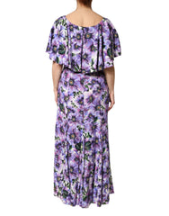Dolce & Gabbana Elegantes Abendkleid aus violetter Seide mit Blumendruck und Stretchanteil