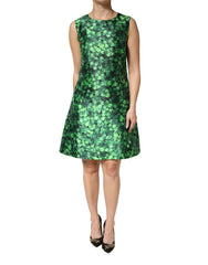 Dolce & Gabbana Green Clover Print Sleeveless A-Line Dress