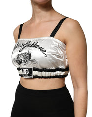 Dolce & Gabbana Weißes Seidensatin Crop Top mit schwarzem Logo Bralette