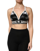 Dolce & Gabbana Schwarzes florales Seidensatin-Crop-Logo-Bralette-Top