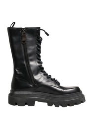 Dolce & Gabbana Schwarze Leder-Combat-Boots mit Trek-Sohle