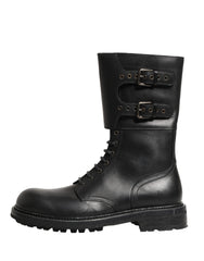 Dolce & Gabbana Schwarze Leder-Schnallenstiefel mit Gürtel