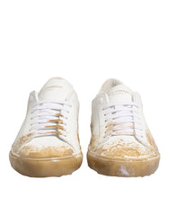 Dolce & Gabbana Weiße Leder-Sneaker mit Paint-Effekt und niedrigem Schaft