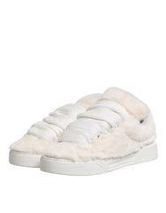 Dolce & Gabbana Weiße Lammfell-Pelz Bianco Low Top Sneaker Schuhe