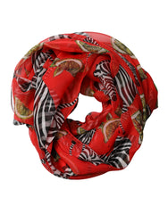 Dolce & Gabbana Roter Zebra-Print Seiden-Wickelschal Stola 200cm x 132cm Schal