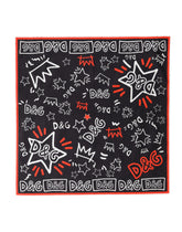 Dolce & Gabbana Zwart Wit Rood DG Kroon Katoenen Foulard 47cm x 46cm Sjaal