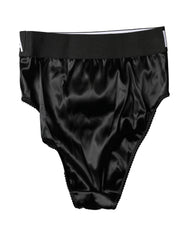 Dolce & Gabbana Schwarzer Satin-High-Waist Slip mit Logo für Damen Unterwäsche