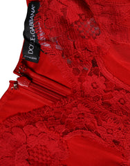 Dolce & Gabbana Rotes Seiden-Dessous-Top mit Blumen-Spitze