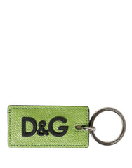 Dolce & Gabbana Schlüsselanhänger aus grünem Kalbsleder mit DG-Logo und Metallring