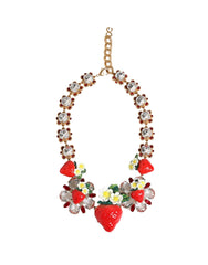 Dolce & Gabbana Goldfarbenes Messing FRUCHT-Anhänger Blumen Kristall-Logo-Halskette