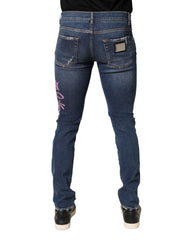 Dolce & Gabbana Blaue Skinny Jeans mit Used-Graffiti-Print