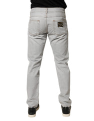 Dolce & Gabbana Hellgraue reguläre Jeans aus gerissener Baumwolle
