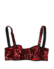 Dolce & Gabbana Roter, paillettenbesetzter Balconette-BH aus Nylon